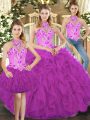 High End Fuchsia Sleeveless Tulle Lace Up Sweet 16 Dress for Military Ball and Sweet 16 and Quinceanera