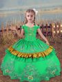 Glorious Turquoise Off The Shoulder Neckline Beading and Embroidery Little Girls Pageant Gowns Sleeveless Lace Up