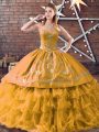 Ball Gowns Quinceanera Gown Gold Sweetheart Organza Sleeveless Floor Length Lace Up