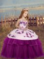Sweet Fuchsia Ball Gowns Tulle Straps Sleeveless Embroidery Floor Length Side Zipper Little Girls Pageant Dress Wholesale