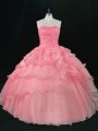 Floor Length Ball Gowns Sleeveless Watermelon Red Quinceanera Gown Lace Up