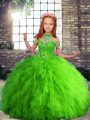 Sleeveless Floor Length Beading and Ruffles Lace Up Little Girls Pageant Dress with