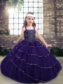 Cute Straps Sleeveless Lace Up Kids Formal Wear Purple Tulle