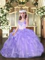Wonderful Lavender Sleeveless Organza Lace Up Little Girls Pageant Dress for Party and Sweet 16 and Wedding Party