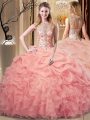 Ball Gowns 15 Quinceanera Dress Peach Scoop Organza Sleeveless Floor Length Lace Up
