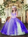 Beauteous Floor Length Lavender Little Girl Pageant Dress Straps Sleeveless Lace Up