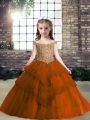 Rust Red Sleeveless Floor Length Beading and Appliques Lace Up Pageant Dress for Teens