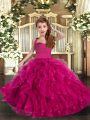 Perfect Fuchsia Sleeveless Floor Length Ruffles Lace Up Little Girl Pageant Dress