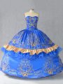Classical Sweetheart Sleeveless Lace Up Sweet 16 Dresses Blue Satin and Organza