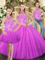 Hot Selling Lilac Halter Top Neckline Embroidery Quinceanera Gowns Sleeveless Lace Up