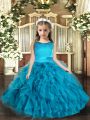 Tulle Scoop Sleeveless Lace Up Ruffles Evening Gowns in Blue