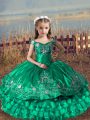 Custom Made Turquoise Sleeveless Embroidery and Ruffled Layers Floor Length Child Pageant Dress