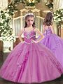 Lilac Sleeveless Floor Length Beading and Ruffles Lace Up Little Girls Pageant Gowns
