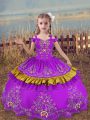 Sleeveless Floor Length Beading and Embroidery Lace Up Little Girls Pageant Dress with Purple
