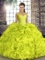 Yellow Green Ball Gowns Beading and Ruffles Sweet 16 Dresses Lace Up Organza Sleeveless Floor Length