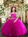 Enchanting Floor Length Fuchsia Girls Pageant Dresses Straps Sleeveless Lace Up