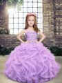Lovely Beading and Ruffles Little Girls Pageant Gowns Lavender Lace Up Sleeveless Floor Length
