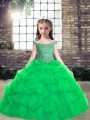Fashion Turquoise Sleeveless Organza Lace Up Girls Pageant Dresses for Party and Wedding Party
