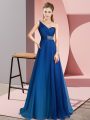 Modern Beading Mother Of The Bride Dress Blue Criss Cross Sleeveless Brush Train