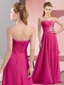 Floor Length Fuchsia Chiffon Sleeveless Beading and Ruching