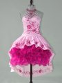 Modern Satin and Organza Sleeveless High Low Homecoming Dress and Embroidery and Ruffles