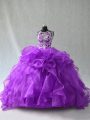 Fabulous Floor Length Purple Sweet 16 Dresses Scoop Sleeveless Lace Up