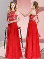 Captivating Sleeveless Chiffon Floor Length Backless Prom Dress in Red with Beading