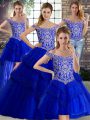 Fitting Lace Up Vestidos de Quinceanera Royal Blue for Military Ball and Sweet 16 and Quinceanera with Beading and Lace Brush Train
