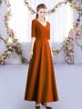 Ankle Length Zipper Bridesmaid Dress Rust Red for Wedding Party with Ruching