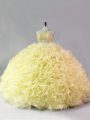 Unique Scoop Sleeveless Zipper Sweet 16 Dress Yellow Fabric With Rolling Flowers