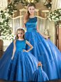 Blue Sleeveless Appliques Floor Length Sweet 16 Dresses