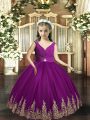 Eggplant Purple Backless Little Girls Pageant Gowns Embroidery Sleeveless Floor Length