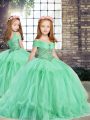 Simple Tulle Sleeveless Floor Length Pageant Gowns For Girls and Beading and Ruffles