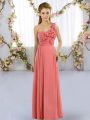 Discount Watermelon Red Sleeveless Hand Made Flower Floor Length Quinceanera Dama Dress