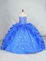 Blue Lace Up Sweetheart Embroidery and Pick Ups Sweet 16 Quinceanera Dress Taffeta Sleeveless