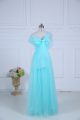 Enchanting Aqua Blue Empire Tulle Straps Sleeveless Ruching Floor Length Zipper Quinceanera Court Dresses