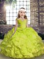Yellow Green Ball Gowns Organza Spaghetti Straps Sleeveless Beading and Ruffles and Ruching Floor Length Lace Up Child Pageant Dress