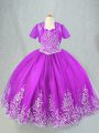Purple Lace Up Spaghetti Straps Beading and Embroidery Little Girls Pageant Dress Tulle Sleeveless