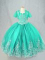 Turquoise Lace Up Kids Formal Wear Beading and Embroidery Sleeveless Floor Length