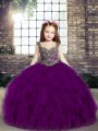 Elegant Tulle Sleeveless Floor Length Kids Formal Wear and Beading and Ruffles