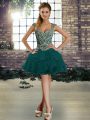 Noble Dark Green Straps Neckline Beading and Ruffles Prom Evening Gown Sleeveless Lace Up