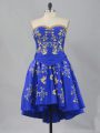 Sweet Royal Blue A-line Taffeta Sweetheart Sleeveless Embroidery Mini Length Lace Up Evening Dress