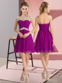 Graceful Purple Chiffon Lace Up Bridesmaids Dress Cap Sleeves Mini Length Beading