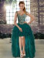 Shining Dark Green Organza Lace Up Prom Dresses Sleeveless High Low Beading and Ruffles