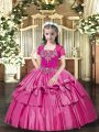 Low Price Sleeveless Floor Length Beading Lace Up Girls Pageant Dresses with Hot Pink