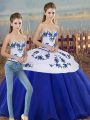 Royal Blue Two Pieces Embroidery and Bowknot Quinceanera Dress Lace Up Tulle Sleeveless Floor Length