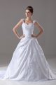 Charming White Straps Neckline Beading and Appliques Wedding Gown Sleeveless Lace Up