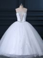 Exquisite White Ball Gowns Sweetheart Sleeveless Tulle Brush Train Lace Up Beading Wedding Dresses