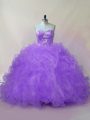 Lavender Tulle Lace Up Vestidos de Quinceanera Sleeveless Beading and Ruffles