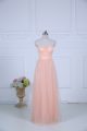 Fantastic Peach Sleeveless Ruching Floor Length Bridesmaids Dress